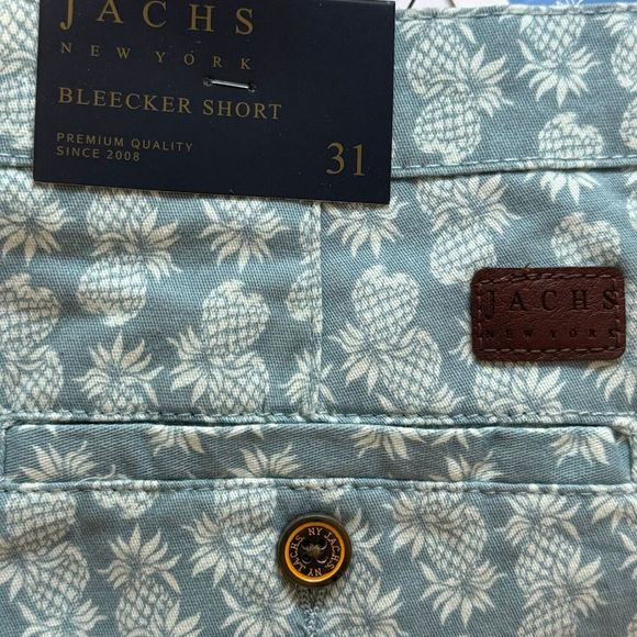 JACHS NY Mens Bleeker Shorts Printed Stretch Twill Chino Blue Pineapples NWT 31 - Picture 3 of 5